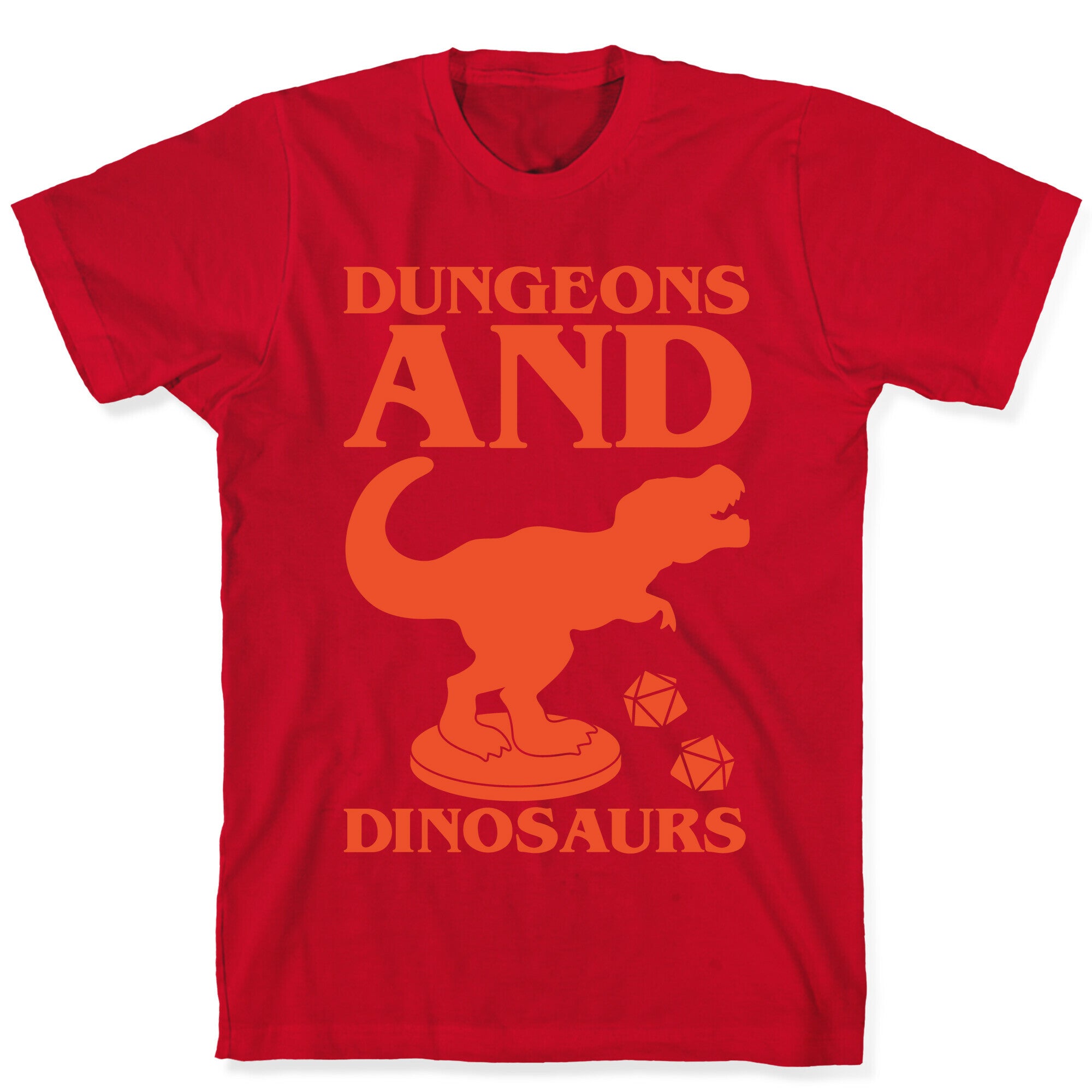 Dungeons and Dinosaurs Parody White Print T-Shirt